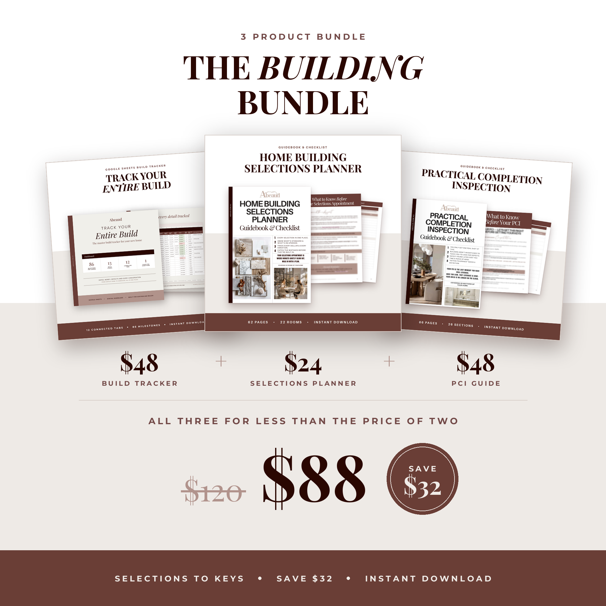 The Building Bundle by Abeaud: Build Tracker, Home Building Selections Planner and Practical Completion Inspection Checklist