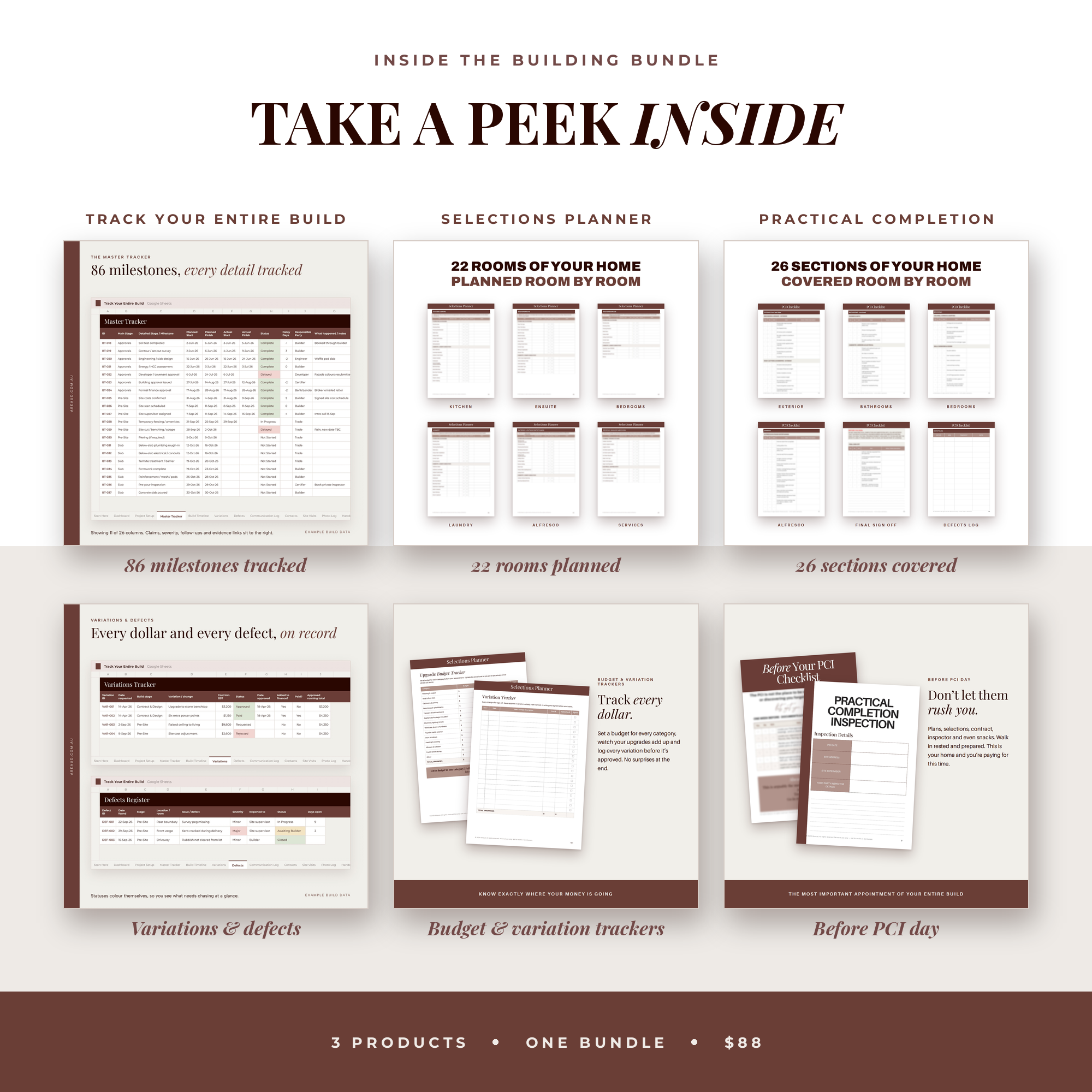 A peek inside The Building Bundle by Abeaud, home building planners and checklists