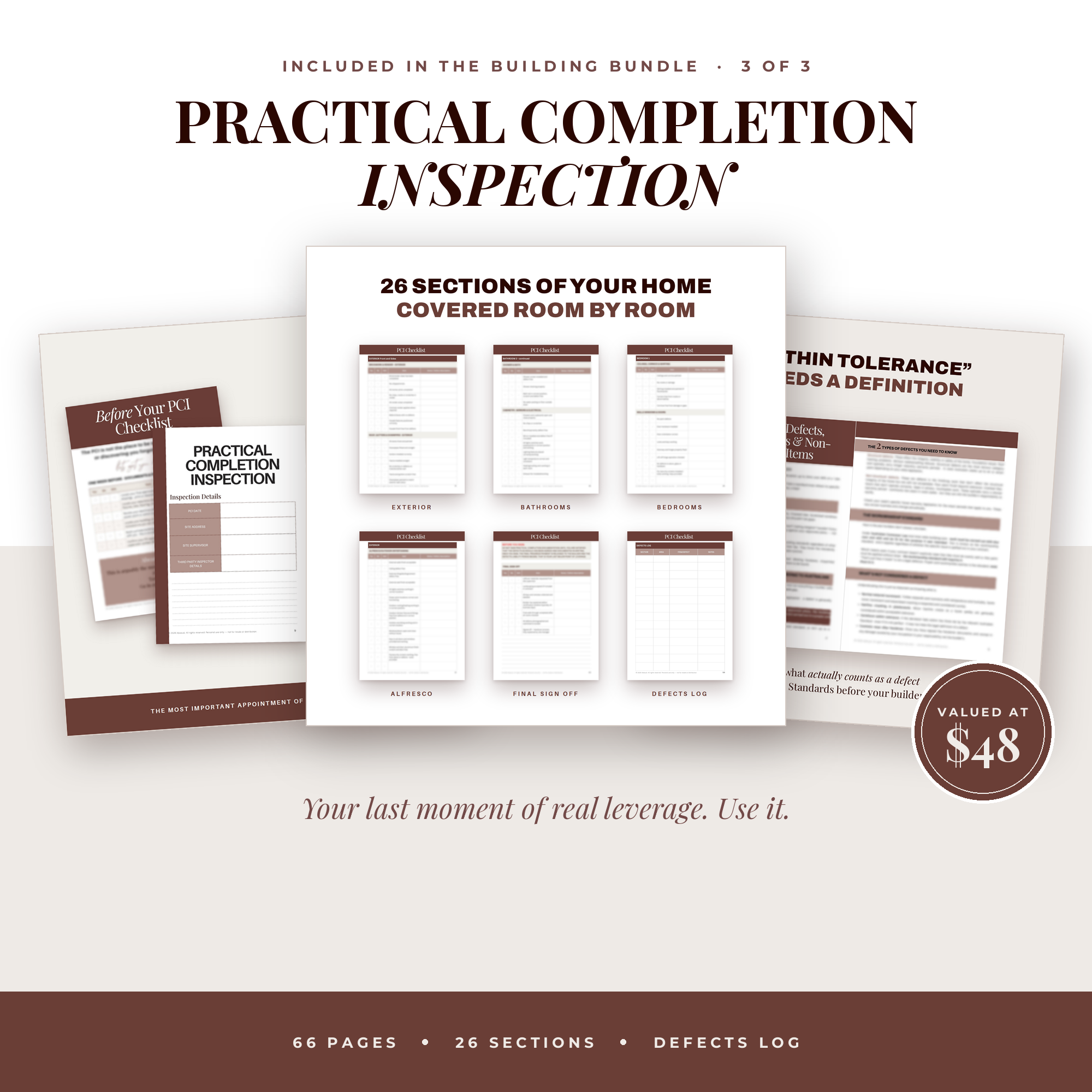Practical Completion Inspection Checklist, included in The Building Bundle by Abeaud