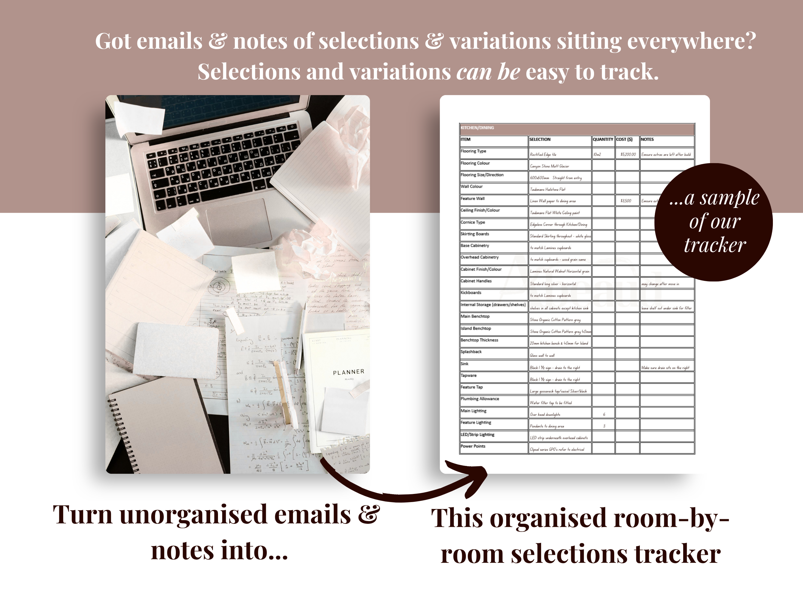 Home Building Selections Planner | Track all selections & variations